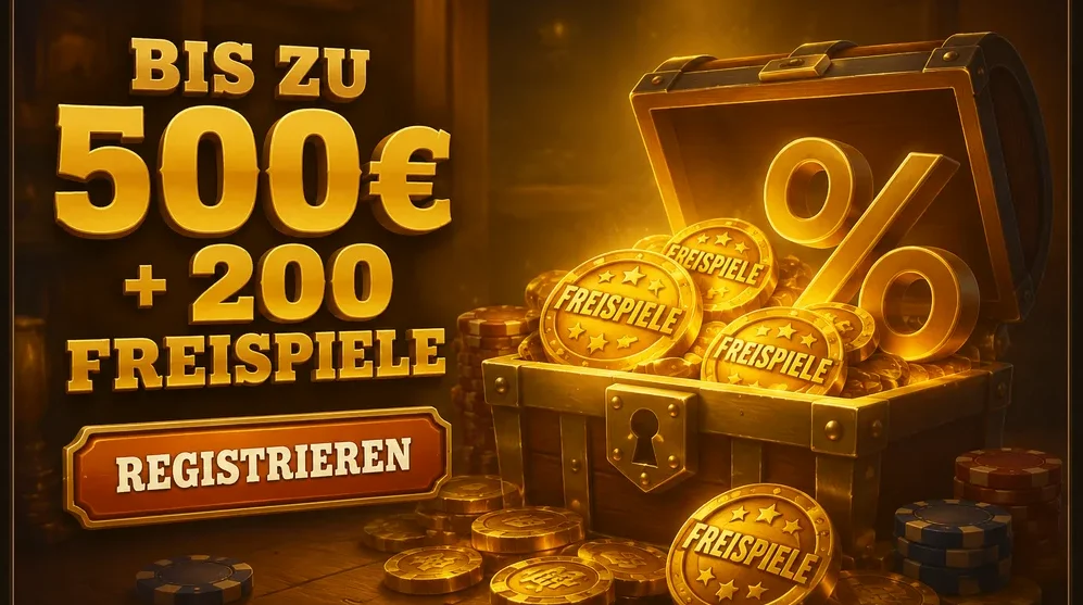 Bonus-Banner mit Freispiel-Münzen und Prozentzeichen