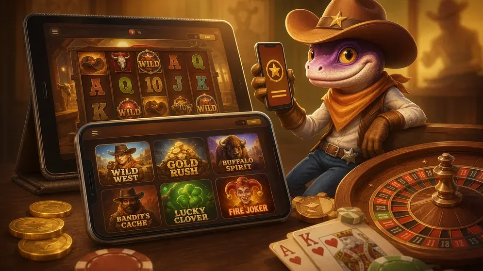 Smartphone und Tablet mit Casino-Spieloberfläche im Browser