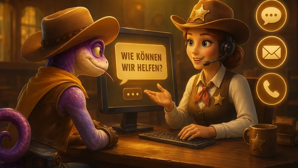 Support-Mitarbeiter im Live-Chat hilft einem Spieler